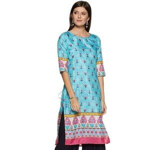 Aurelia XXL Blue Pink Kurta Beautiful Sheer Indian Attire
